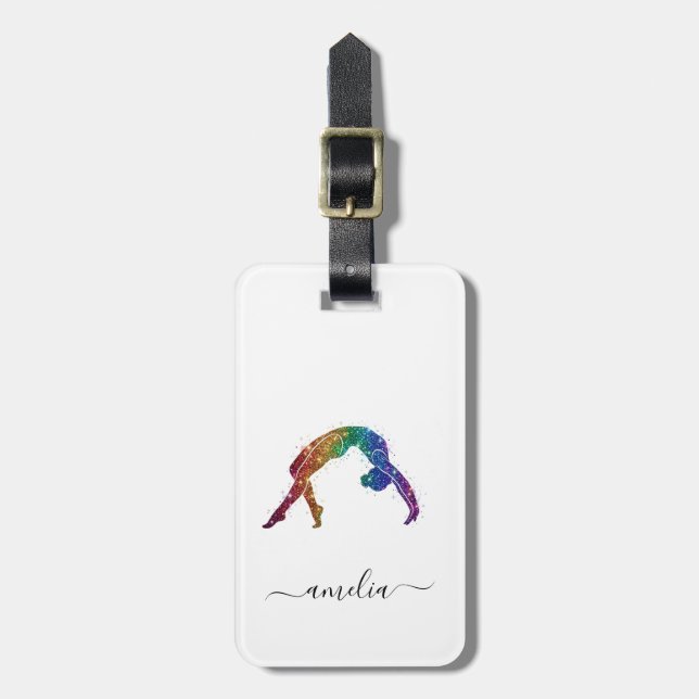 Personalised Gymnastics Glitter Luggage Tag (Front Vertical)