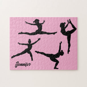 Personalised gymnastics ,gymnast silhouette pink Jigsaw Puzzle