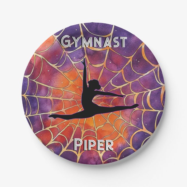 Personalised Gymnastics Halloween Spiderweb Paper Plate (Front)
