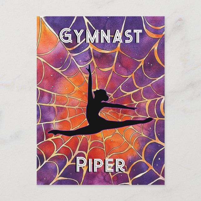 Personalised Gymnastics Halloween Spiderweb Postcard (Front)