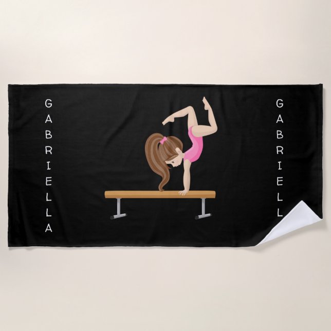 Personalised Gymnastics On Balance Beam Beach Towel (Front)