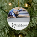 Personalised gymnastics photo name Christmas Ceramic Tree Decoration<br><div class="desc">Add a photo of your gymnast to this beautiful Christmas tree ornament.  There's also room for two lines of text - name,  year,  etc.</div>