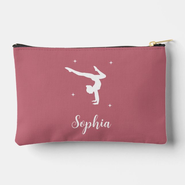 Personalised Gymnastics Pink Girlie Make Up Accessory Pouch (Back)