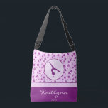 Personalised Gymnastics Purple Heart Floral Crossbody Bag<br><div class="desc">Floral gymnastics gym tote with shades of light and dark purple. The flowers have little hearts in the centre. It also has a gymnast silhouette in a circle. Add your name before you order! You can also use the "customise it" button to pick a different font or colour for the...</div>