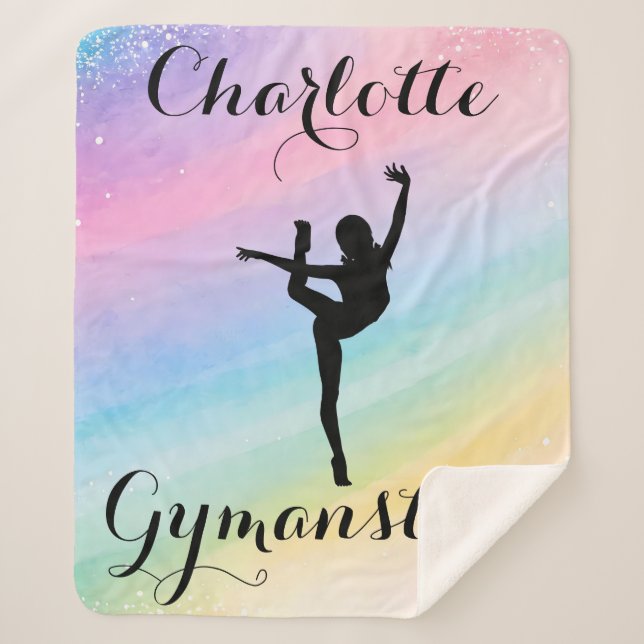 Personalised Gymnastics Rainbow Gradient Sherpa Blanket (Front)