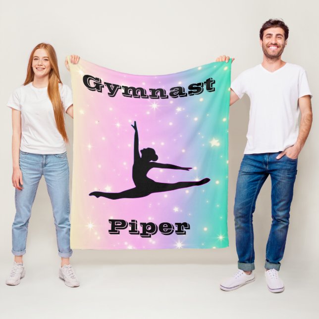 Personalised Gymnastics Rainbow Swirl Fleece Blanket (In Situ)