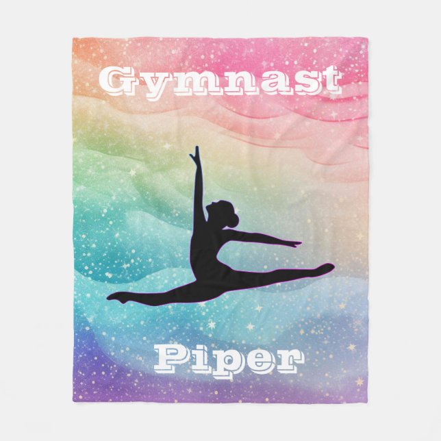 Personalised Gymnastics Rainbow Wave Fleece Blanket (Front)