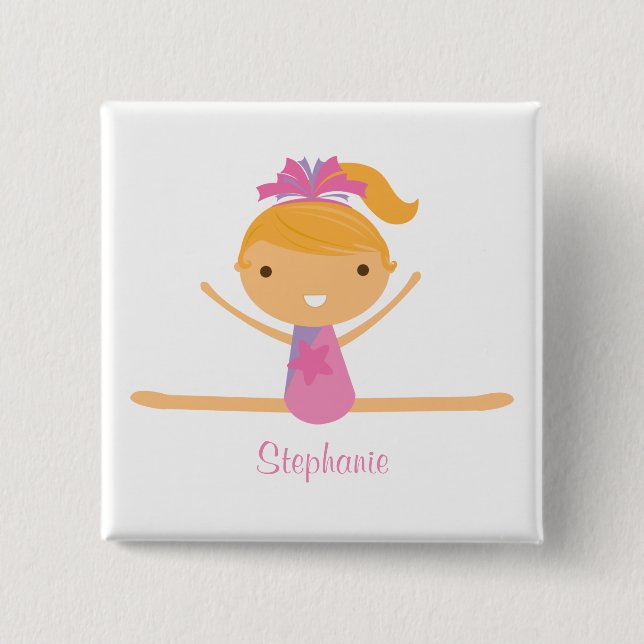 Personalised gymnastics split girl's kids button (Front)