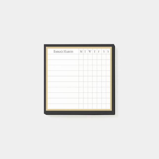 Personalised Habit Tracker in Black & Khaki Post-it Notes (Front)