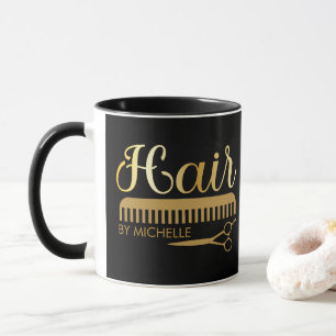 Personalised Hair Stylist Beauty Salon Black Gold Mug