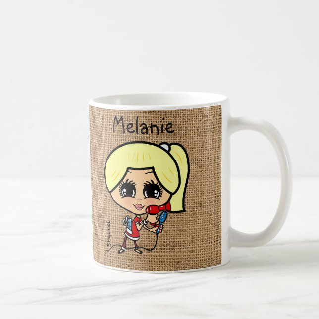 Personalised Hair stylist Mug Caricature blonde (Right)