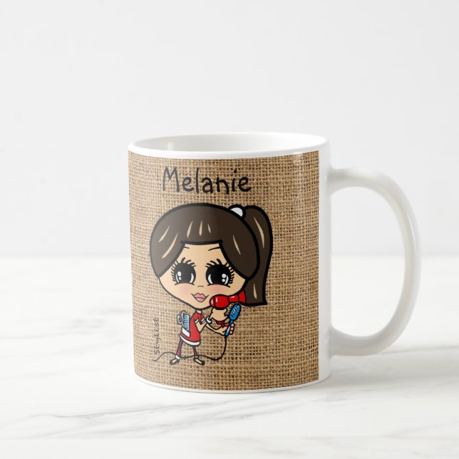 Personalised Hair stylist Mug Caricature brunette (Right)