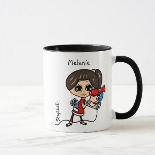 Personalised Hair Stylist Mug Caricature Brunette