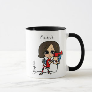 Personalised Hair Stylist Mug Caricature Brunette