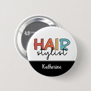 Personalised Hair Stylist Retro Hairdresser Gift 6 Cm Round Badge