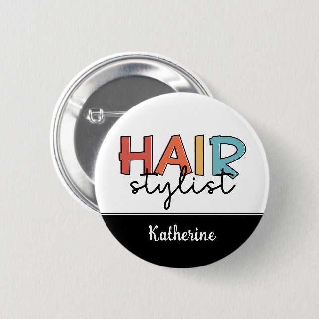 Personalised Hair Stylist Retro Hairdresser Gift 6 Cm Round Badge (Front & Back)