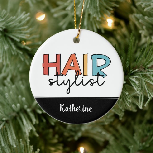 Personalised Hair Stylist Retro Hairdresser Gift Ceramic Ornament (Tree)
