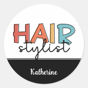 Personalised Hair Stylist Retro Hairdresser Gift Classic Round Sticker