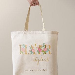 Personalised hairstylist hair salon name logo tote bag