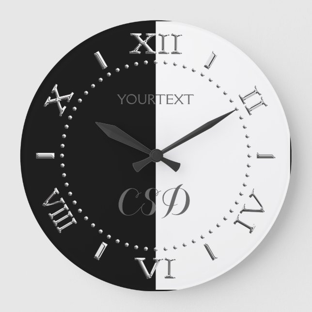 Personalised Half Black Half White Stripes Dial on Large Clock (Front)