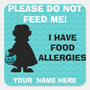 Personalised Halloween Allergy Alert Vampire Teal Square Sticker