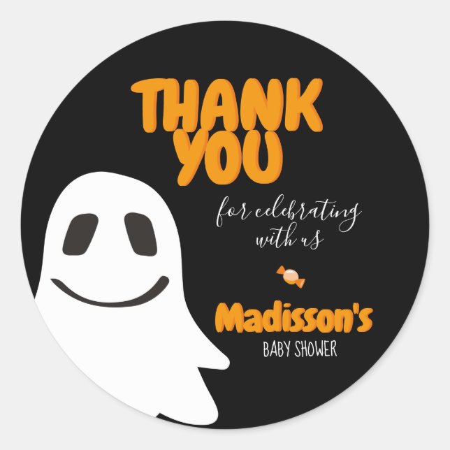 Personalised Halloween Baby Shower Classic Round Sticker (Front)