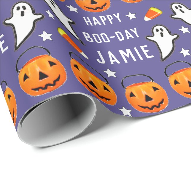 Personalised Halloween Birthday Wrapping Paper (Roll Corner)