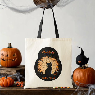 Personalised Halloween Black Cat Trick-or-Treat Tote Bag