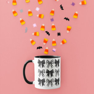 Personalised Halloween Black checked bows Coquette Mug