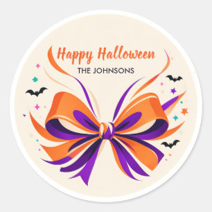 Personalised Halloween Bow & Bats Classic Round Sticker