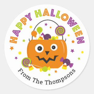 Personalised Halloween Candy Pail Round Sticker
