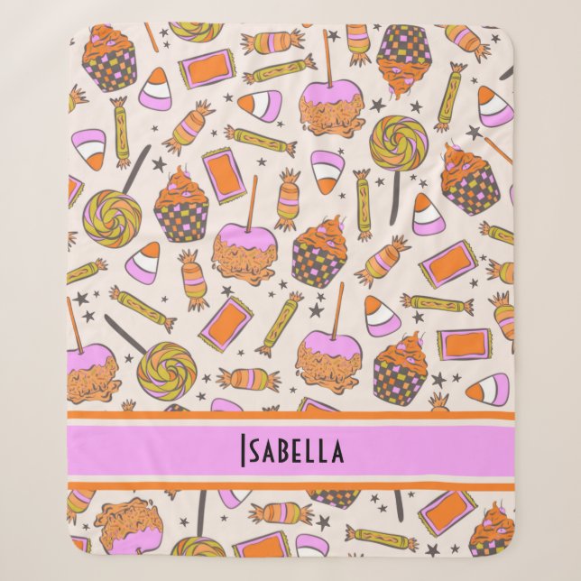Personalised Halloween Candy Retro Groovy Blanket (Front)