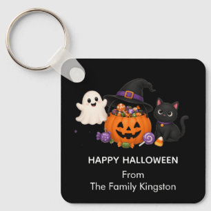 Personalised Halloween Family Name Sticker Key Ring