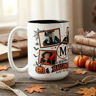 Personalised Halloween Family Photo Two-Tone Coffee Mug