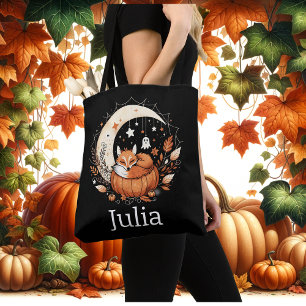 Personalised Halloween Fox and Ghost Tote Bag