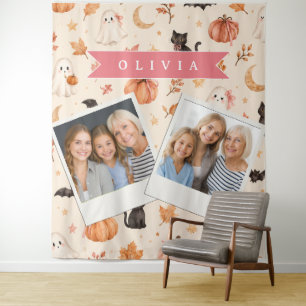 Personalised Halloween Ghost Pumpkin Black Cat Tapestry