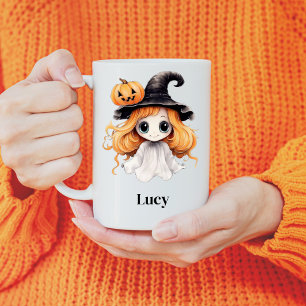 Personalised Halloween Ghost Witch Girl Coffee Mug