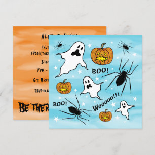Personalised Halloween Ghosts, Pumpkins and Spider Invitation