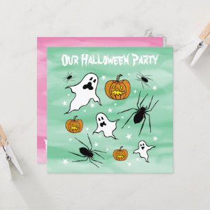 Personalised Halloween Ghosts, Pumpkins and Spider Invitation