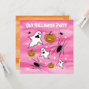 Personalised Halloween Ghosts, Pumpkins and Spider Invitation