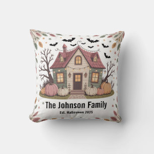 Personalised Halloween Haunted House Family Name Cushion