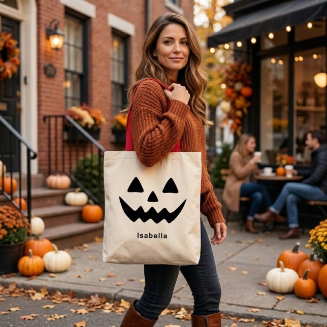 Personalised Halloween Jack O Lantern Pumpkin Face Tote Bag (Creator Uploaded)
