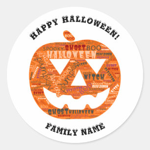 Personalised Halloween Jack-o'-Lantern Word Cloud Classic Round Sticker