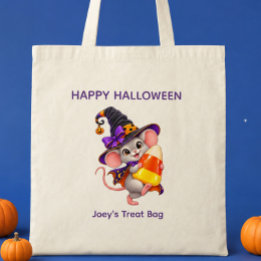 Personalised Halloween Mouse Carrying Candy Corn Tote Bag
