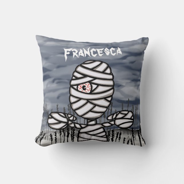 Personalised Halloween Mummy Throw Cushion (Front)