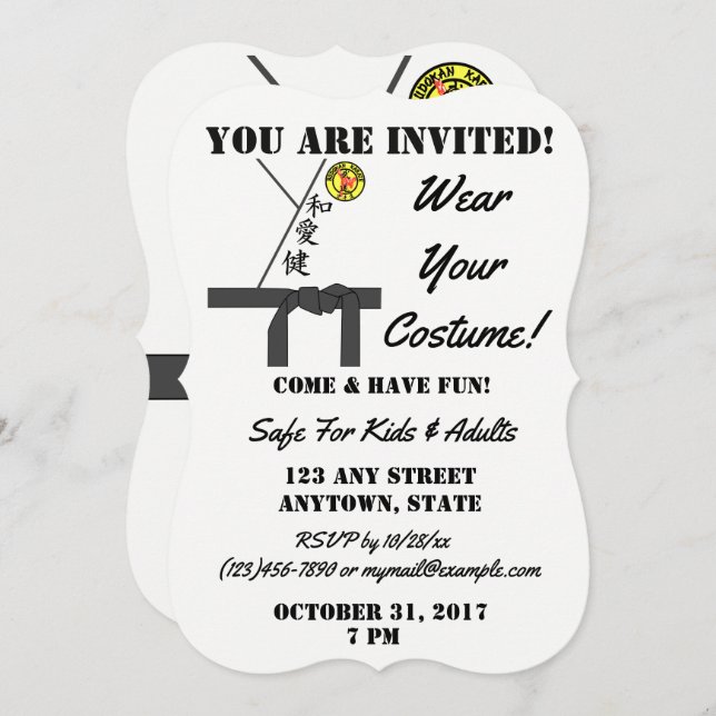 Personalised Halloween Party Karate Costume Invitation (Front/Back)