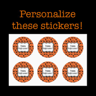Personalised Halloween Party Orange Black Cat Classic Round Sticker