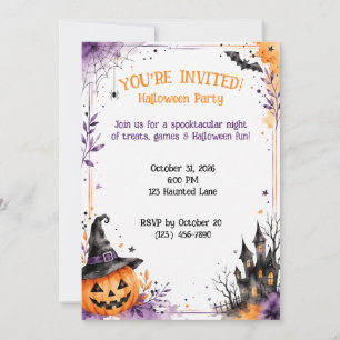 Personalised Halloween Party Watercolor Invitation