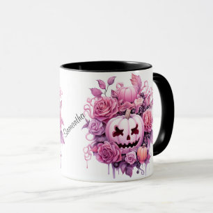 Personalised Halloween Pink Scary Pumpkins Mug