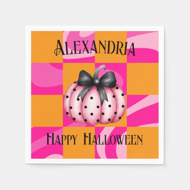 Personalised Halloween Pumpkin Bow Party Napkin (Front)